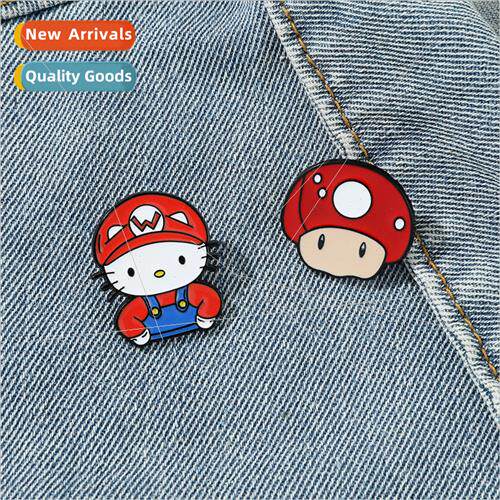 Cartoon KT Cat Brooch Mushroom Strap Pants Cat Alloy Badge P