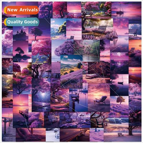 50 -repeating purple serene landscape stickers luggage lapto
