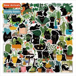small black cat stickers and cartoon handbook vegetation