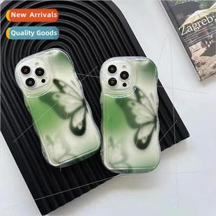butterfly IPhone13 14ProMax Green air half wave background