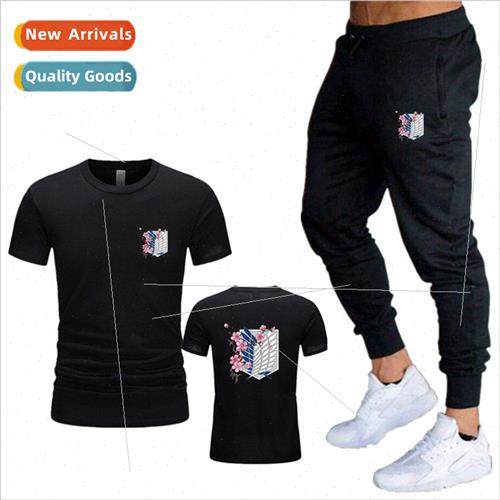 Japanese manga flower badge printing short-sleeved cotton T-