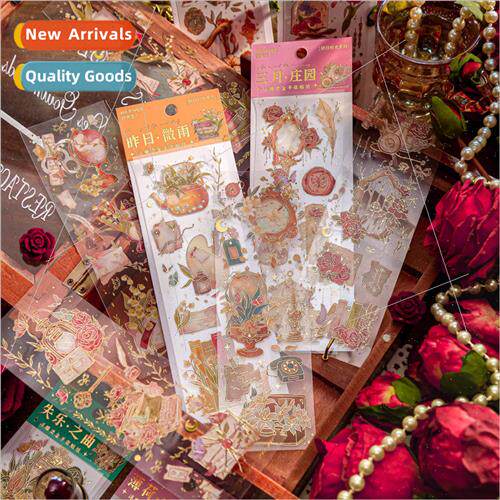 Embossed flat stickers Olden Days series light retro rose th