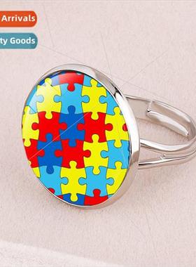 Autism Red Ribbon Jigsaw Puzzle Open End Ring Caring Theme C