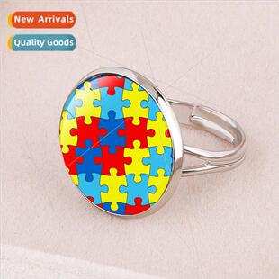 Open Caring Jigsaw Autism Puzzle Ring Ribbon Red End Theme