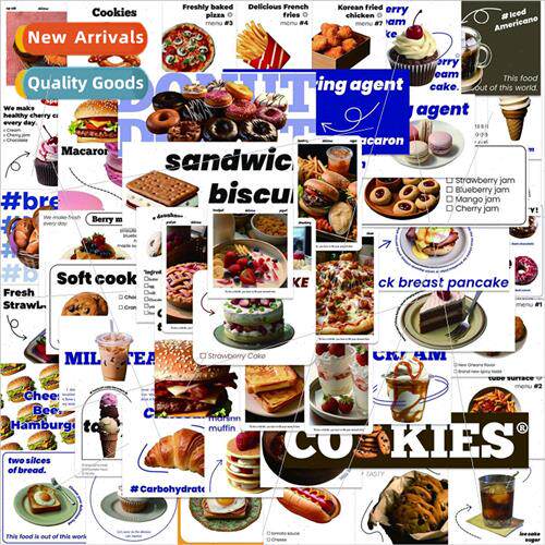 50 cartoon food doodle stickers decoration guitar laptop lug