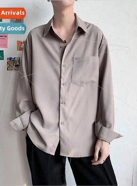 Spring and Autumn solid color shirt mens long-sleeved ins ca