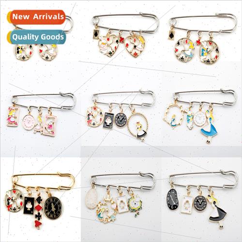 Alice in Wonderland clock playing card brooch Japanese cute