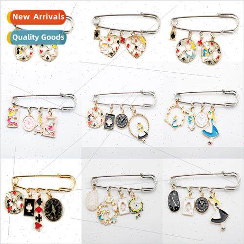 Alice in Wonderland clock playing card brooch Japanese cute