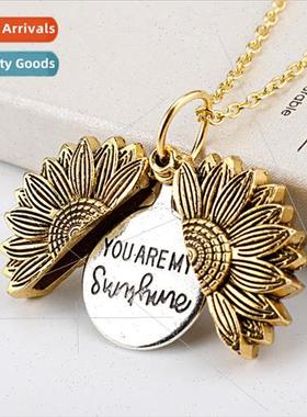 Sunflower Double Layer Engraved Metal Necklace Sunflower Ope