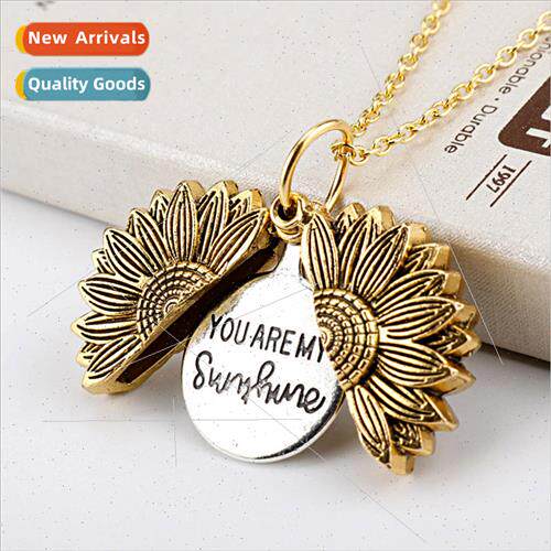 Sunflower Double Layer Engraved Metal Necklace Sunflower Ope
