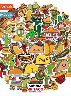 50 Cartoon Food Mexican Style Doodle Stickers ggage Guitar L