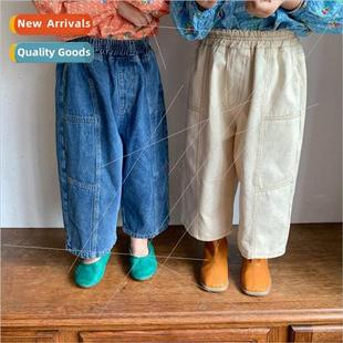 fall children Korean Childrens cool 2023 sweet denim pants
