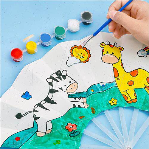 Childrens handmade DIY painting graffiti seven folding fan c