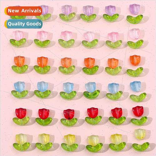 Jelly pink gradient glass tulip petals beading materials DIY