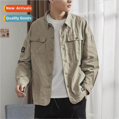 Japanese retro lapel multi-pocket work shirt American youth