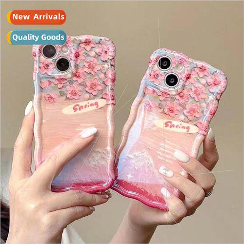 ins blue light pink flower sea 适用 iPhone14 small fresh 13P