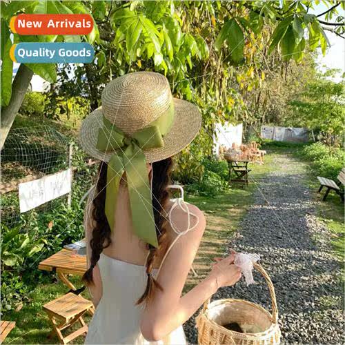 2023 new Hepburn  straw straw hat bow ribbon sun hat seaside