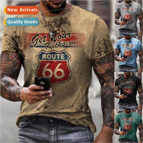 Mens summer  loose round neck fashion casual 66 digital prin