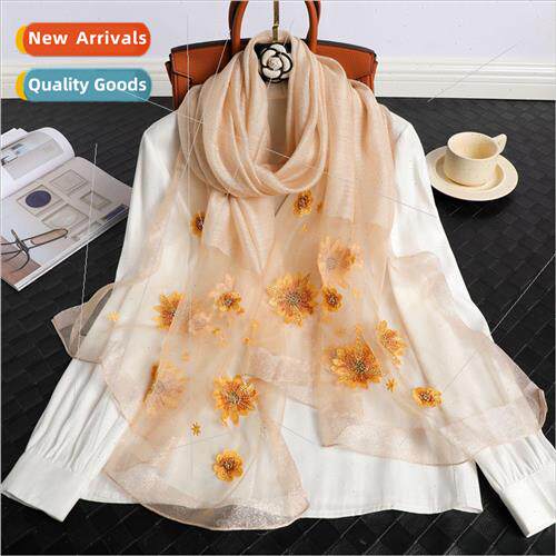 New hand-beaded embroidered silk scarf mulberry silk embroid