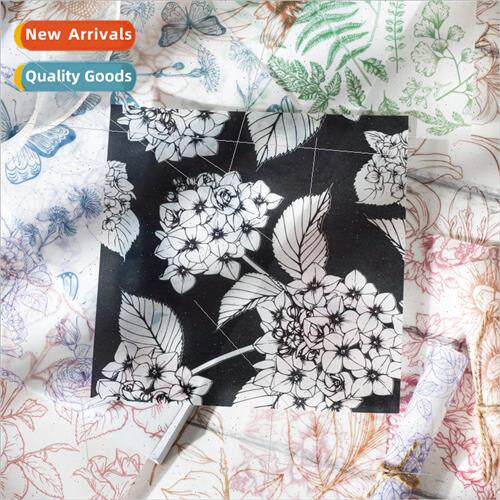 Ink on flowers series material paper retro hand-painted blac