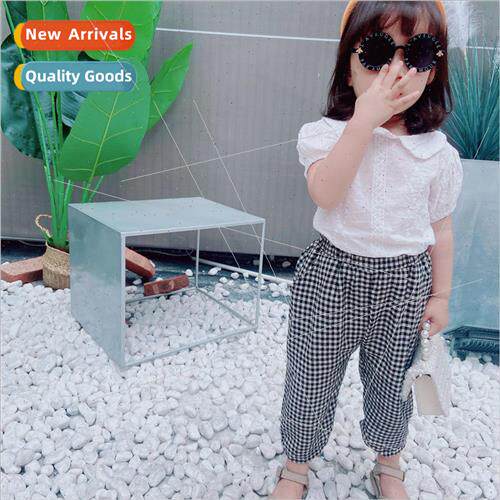 2023 Boys and girls pants summer new Korean  of the plaid lo