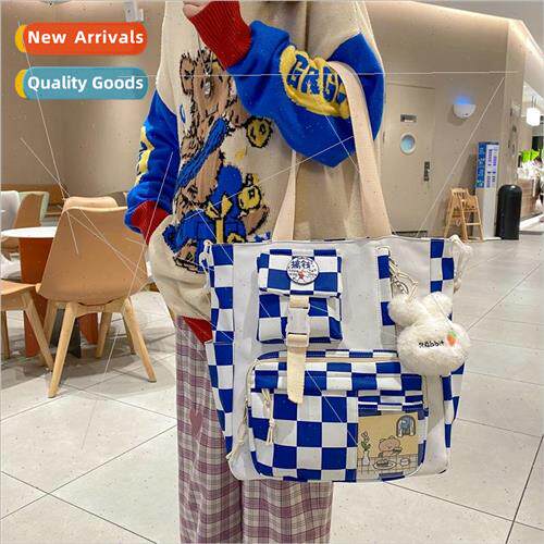 Korea ulzzang college tuition bag small fresh plaid girl stu