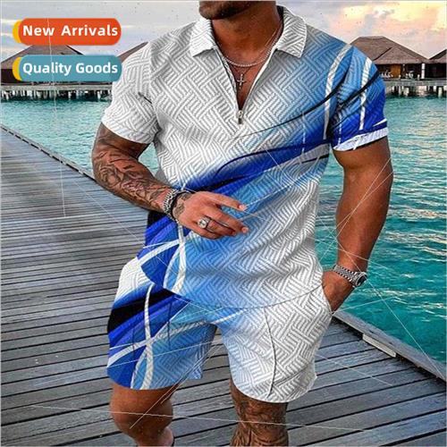 2022 Fashion Zipper Polo Shirt Set Mens Casual 3D Printed Po