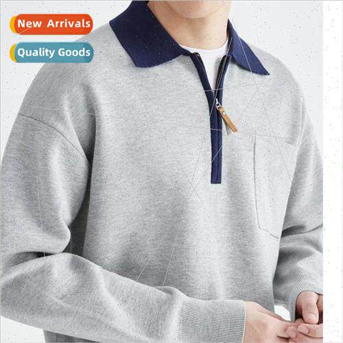 Color clashing knitted polo shirt mens half-open lapel sweat
