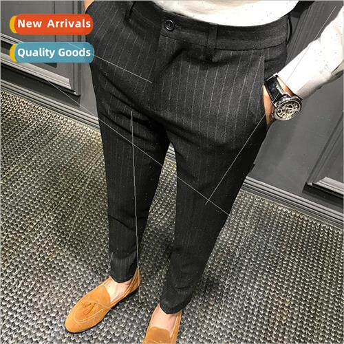 Summer striped casual small suit pants mens thin Slim small
