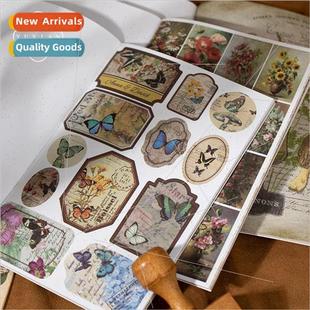 Time bazaar and paper sticker book  retro butterfly flowers