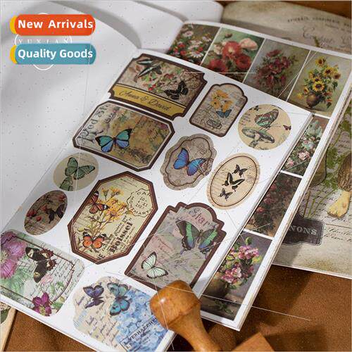 Time bazaar and paper sticker book  retro butterfly flowers