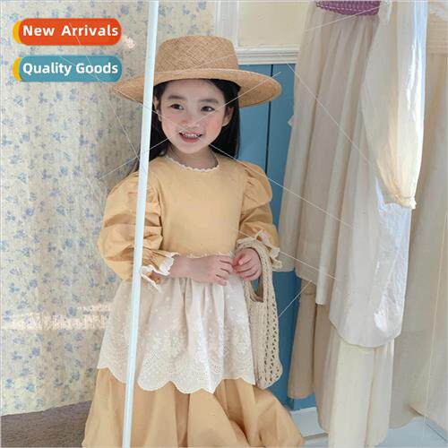 Girls tutu dress 2023 new milky yellow Korean lace princess