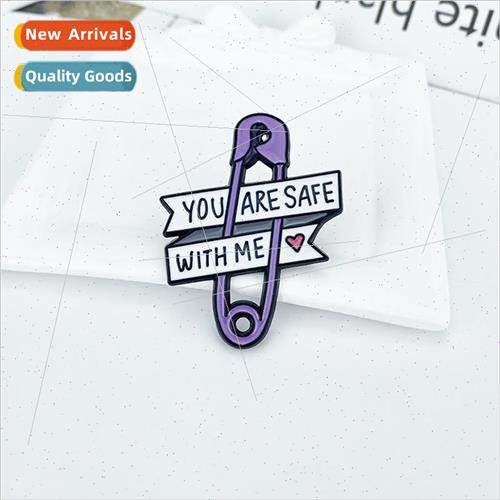 Jewelry Youre Safe Purple Safety Pin Baked Alloy Brooch Hear