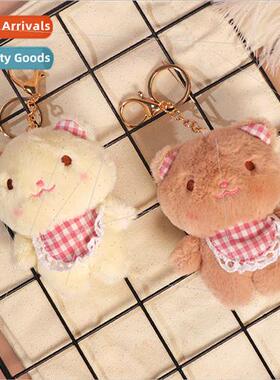 Cartoon bib bear plush doll pendant cute girl heart keychain