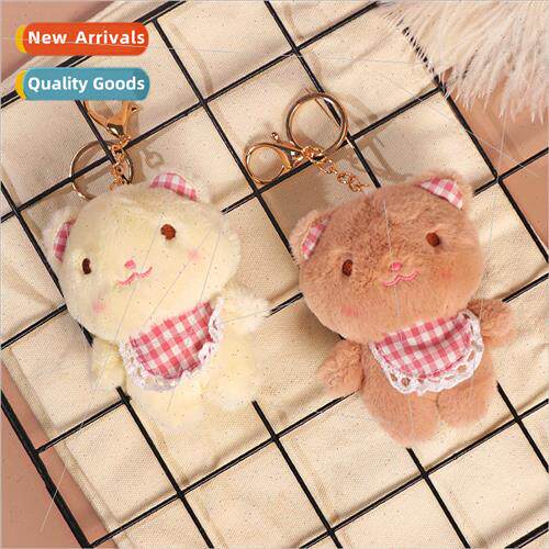 Cartoon bib bear plush doll pendant cute girl heart keychain