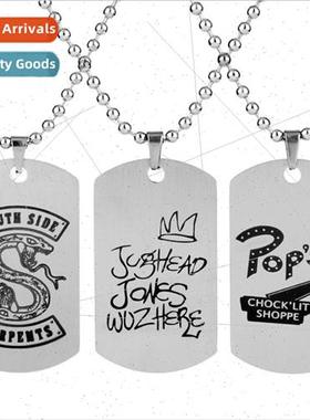 Stainless steel engraved RIVERDALE pendant necklace around t