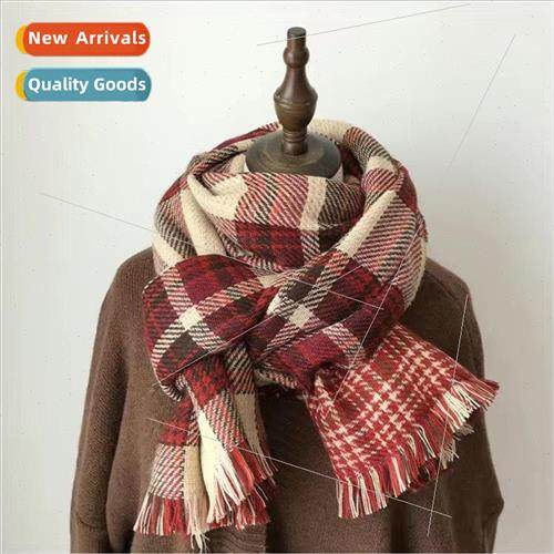 Red plaid scarf female autumn and winter England wind studen