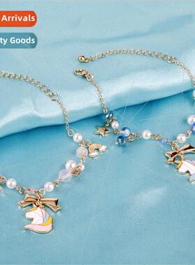 New sweet girl  unicorn bracelet bow rainbow stars pearl cry