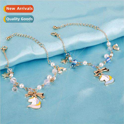 New sweet girl  unicorn bracelet bow rainbow stars pearl cry