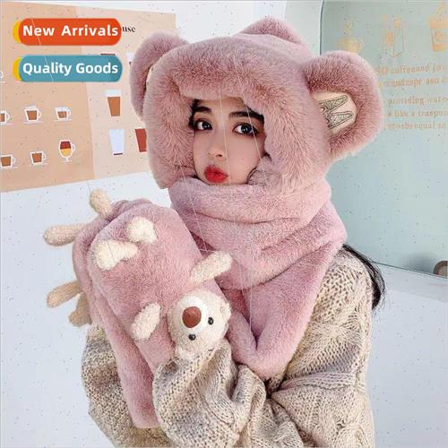 Three-dimensional bear hat female winter scarf gloves three-
