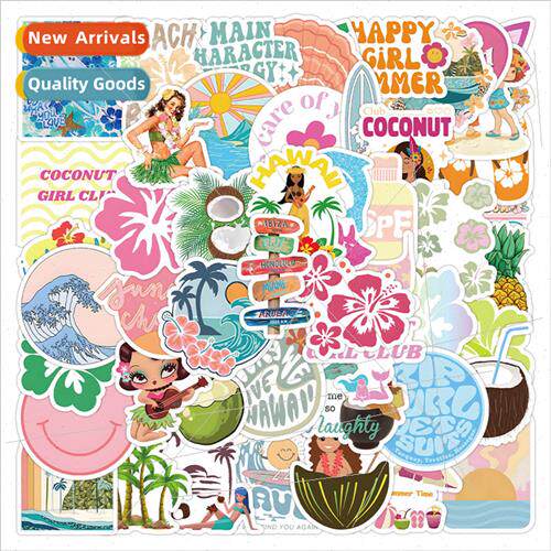 50 Coconut girl stickers small fresh beach vacation girl dec