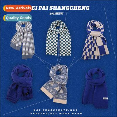 Klein Blue Scarf Faux Cashmere Peplum Student Scarf Female C