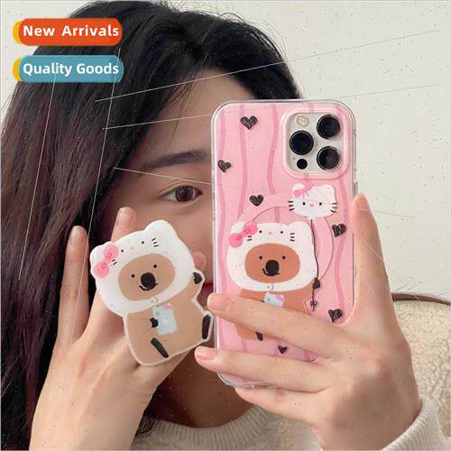 Girls heart cute kt cat head cover bear 适用 iPhone 15 magne