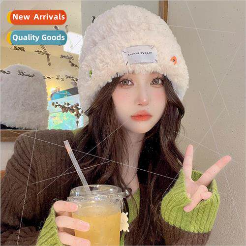 Button white deer plush hat female fall and winter new versa