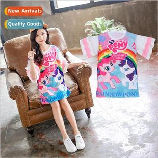 new loose Girls 2023 summer cartoon long shirt pony tops