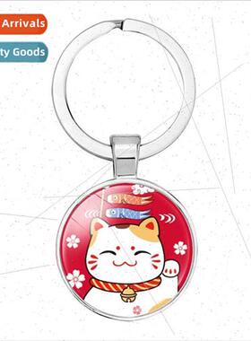 Cute cartoon 适用tune cat time gemstone key ring new keychai