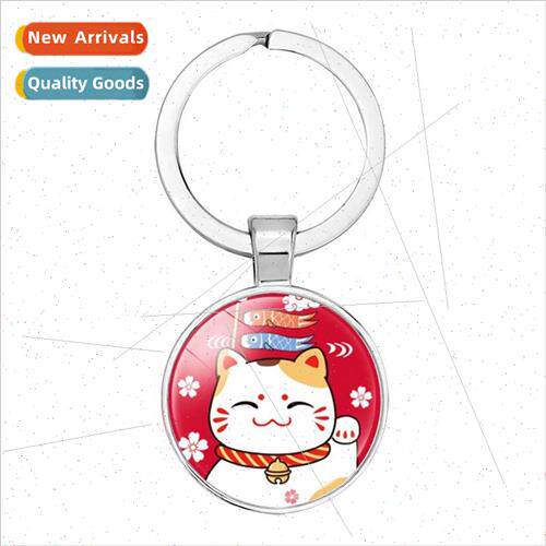 Cute cartoon 适用tune cat time gemstone key ring new keychai