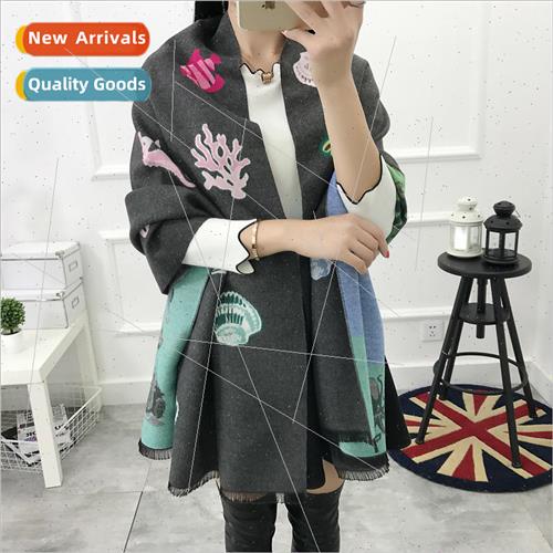 2021 Koreas new underwater world faux cashmere scarf cartoon