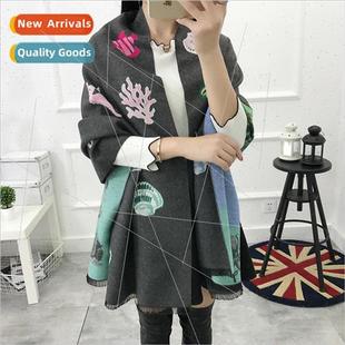 2021 Koreas new underwater world faux cashmere scarf cartoon