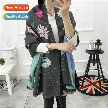 2021 Koreas new underwater world faux cashmere scarf cartoon